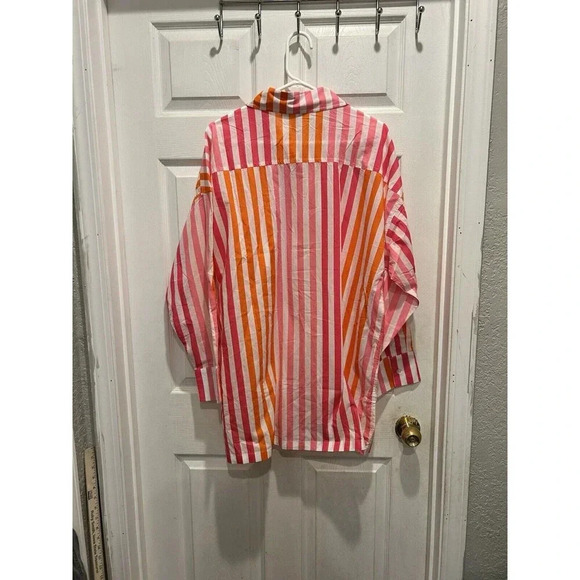 Beach Riot Alexa Coverup Sunset Pink Red Striped Button Front Petite Large - Picture 5 of 6